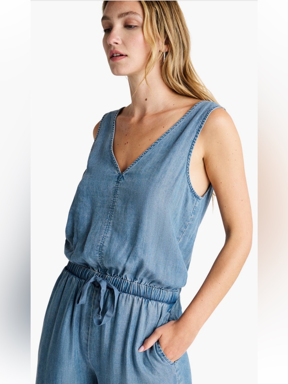 Splendid Kali Wide Leg Chambray Jumpsuit Lyocell Medium NWT